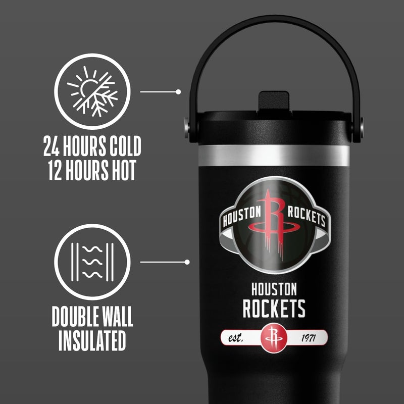 Hydrapeak x NBA Officially Licensed Houston Rockets 32 oz Nomad Tumbler with Handle and Straw Lid, Leakproof Stainless Steel Water Bottle - Image 3